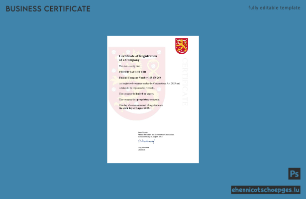 Finnische Registrierungsurkunde – Beispielansicht in Word und PDF